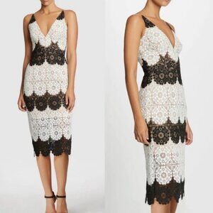 Dress The Population Sleeveless Vera Black White Crotchet Lace‎ Midi Dress XS